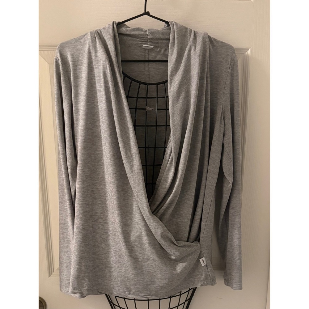 Copper Fit Women's Large Gray Wrap Front Performance Pullover Long Sleeve